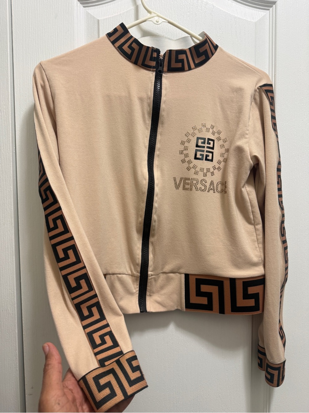 A cute Beige Jacket with Black-Brown Greca Trim - Picture 7 of 8